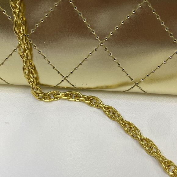 Sondra Roberts Clutch with Removal Chain Kiss Lock Closure Gold Metallic Quilted - Picture 3 of 10